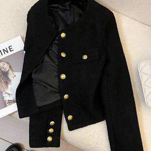 香港秋冬新款法式黑色小香风短款外套女高级感小个子气质通勤西服