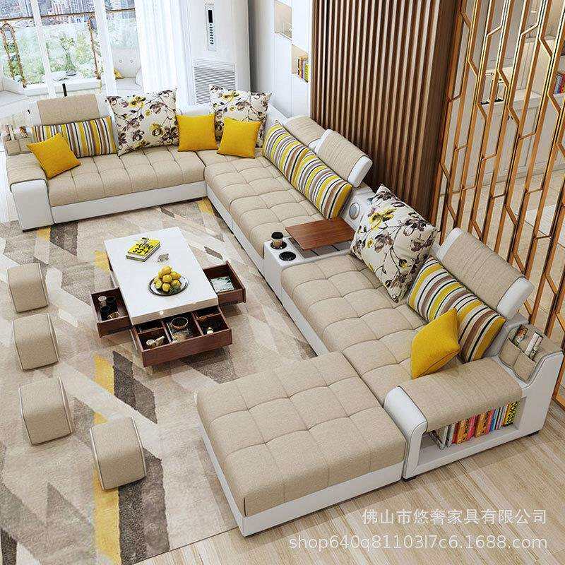 布艺沙发组合现代简约北欧风格客厅懒人布沙发大小户型整套装家具
