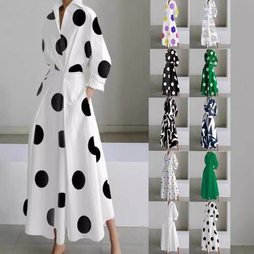 Long sleeved collar printed dress for women's clothing