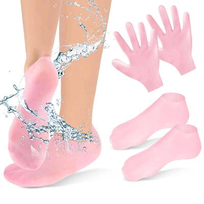 2pcs Silicone Socks and 2pcs Silicone Gloves, Soft Gel Moist