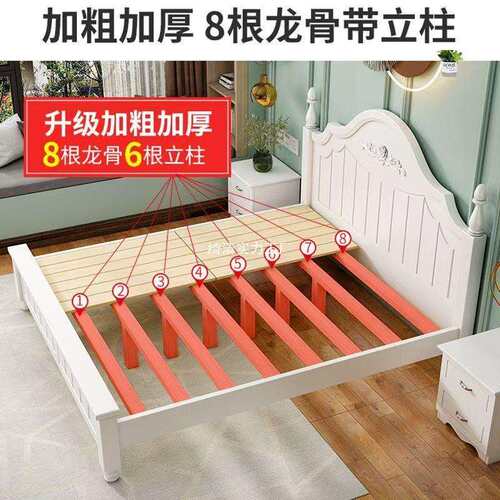 实木床现简约1.5米双人床1.2m经济型出租房用1.8主卧公主人床