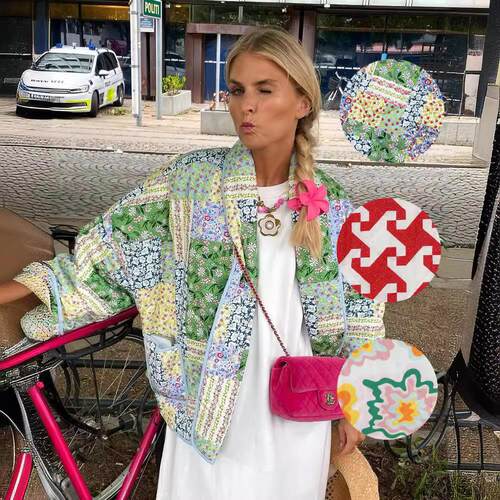 Women Cropped Floral Quilted Jacket Cardigan Printed