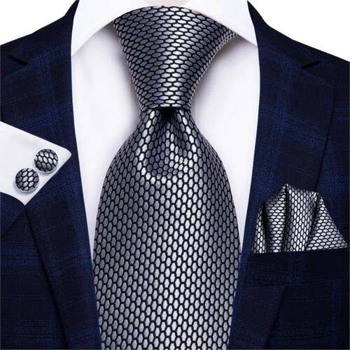 Hi-Tie 8.5cm Business Black Solid Paisley 100% Silk Men