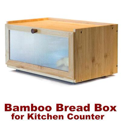 Bamboo Bread Box Holder Storage Container Kitchen Counter