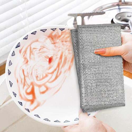 Double-sided silver wire mesh kitchen stove cleaning cloth,