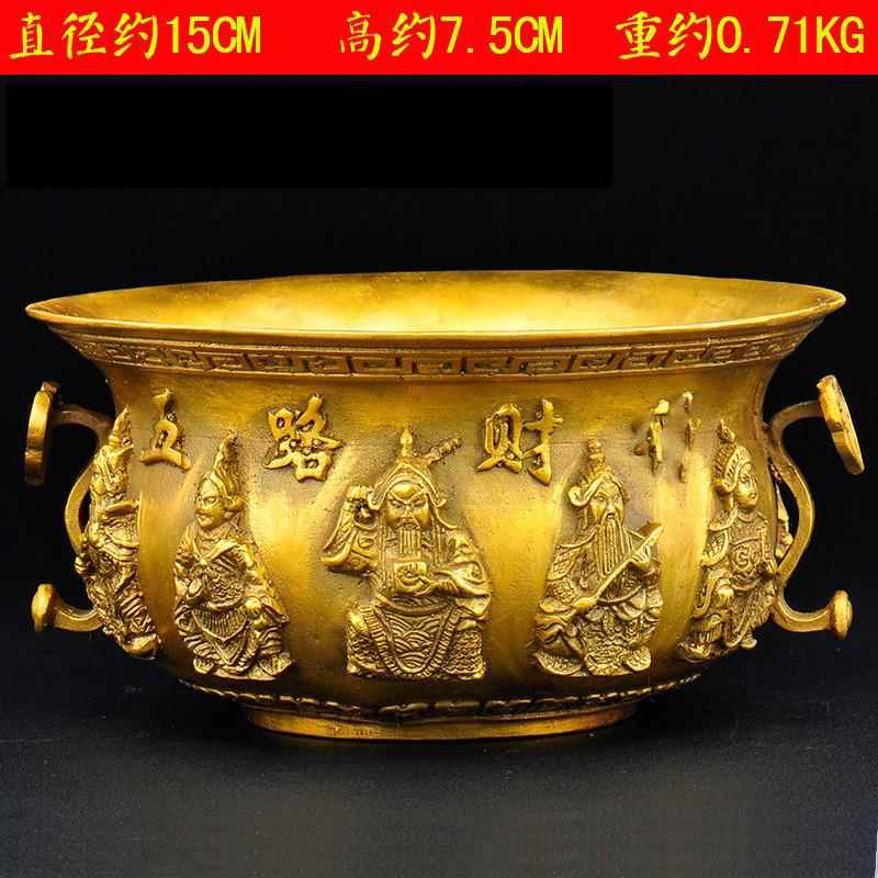 正品黄铜铜宝盆摆件器结大号家居客厅香炉聚工艺品办公室装饰品婚