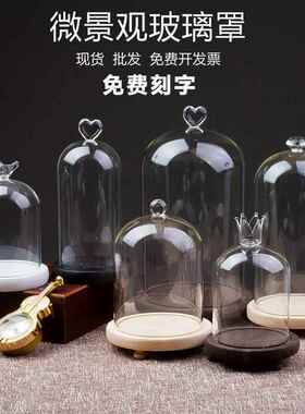 创意简约永生花玻璃罩3D手握模型桌面摆件蜡烛微景观防尘展示罩子
