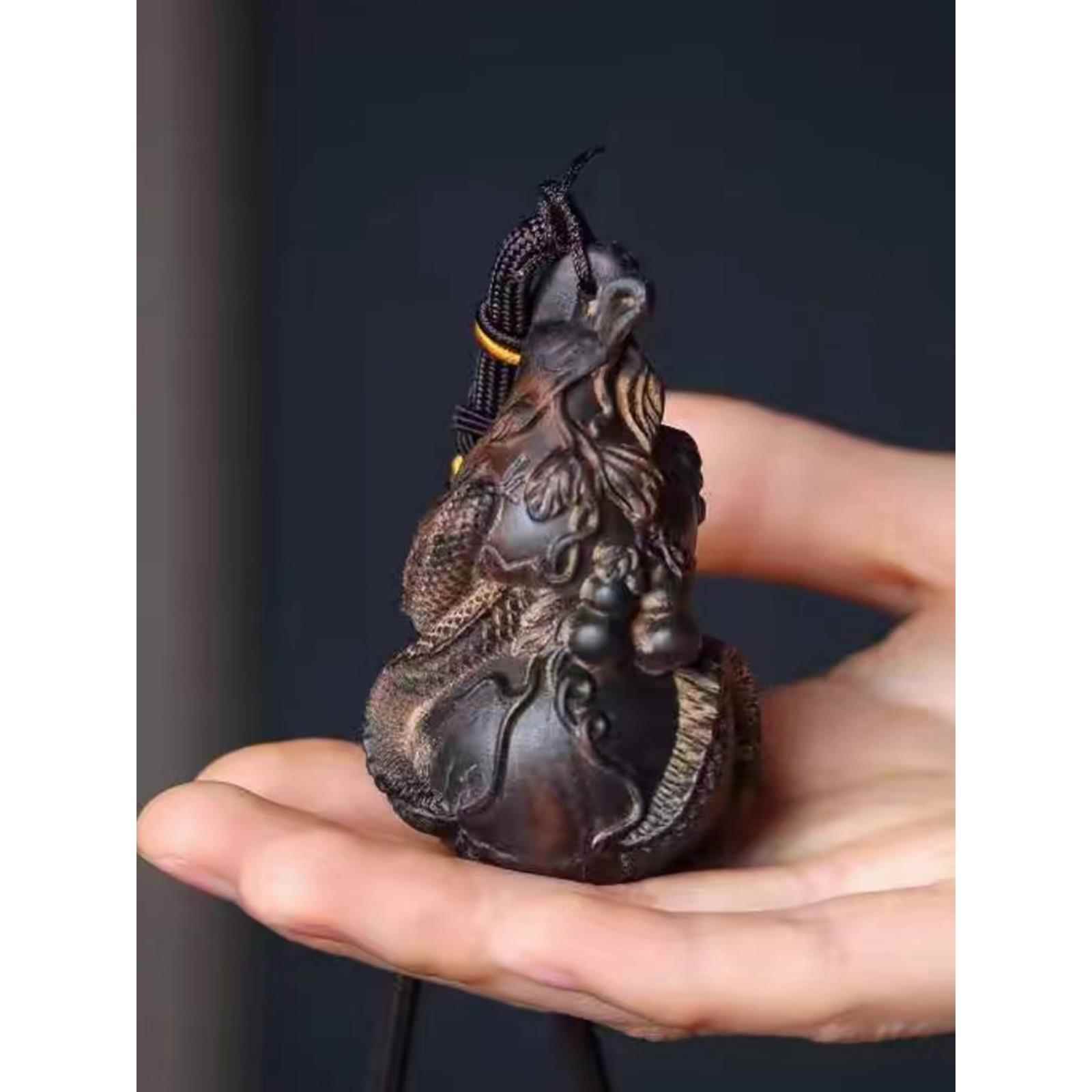 沉香吉祥龙卷龙葫芦柄件多子多福木雕车挂件可携盘玩工艺饰品