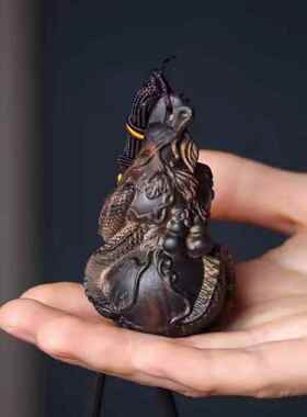 沉香吉祥龙卷龙葫芦柄件多子多福木雕车挂件可携盘玩工艺饰品
