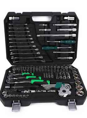 121PCS组套家用修理工具箱汽车维修棘轮扳手套筒组合五金工具套装