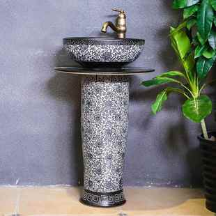 阳台陶瓷立柱洗手盆一体台柱落地式艺术洗脸简易面盆家用户外花园