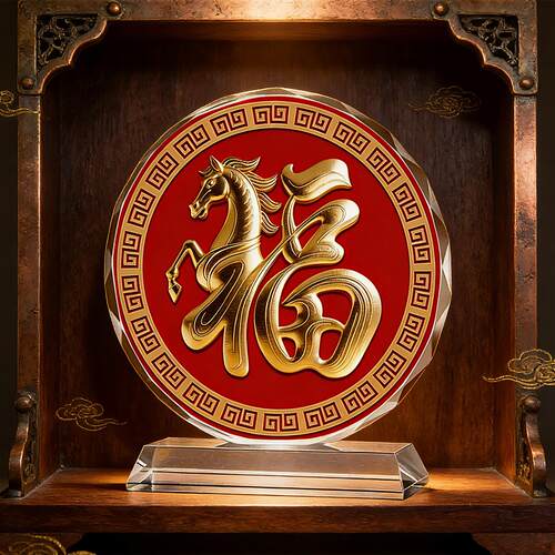 马到福来水晶摆件招财进宝桌面装饰公司店铺客厅乔迁送礼福字摆台