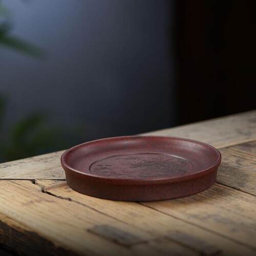 龙腾紫砂壶承石红泥杯垫小茶盘纯手工山水图腾刻绘茶道配件厂