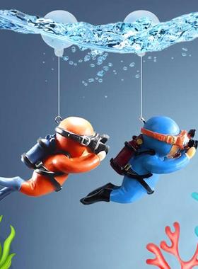 蓝胖子潜水员水族鱼缸造景小摆件海底世界浮水小漂浮球悬浮装饰品