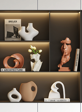 现代简约大地色电视柜软装饰品客厅样板房小众艺术高级感壁龛摆件