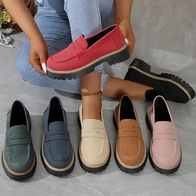 Womens Solid Color Platform Loafers Fashion Preppy Style