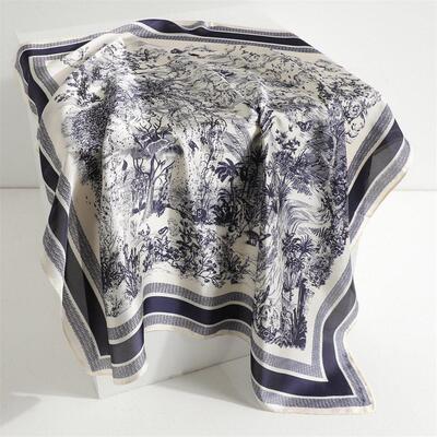 Printed faux silk floral fashion small handkerchief 小方巾