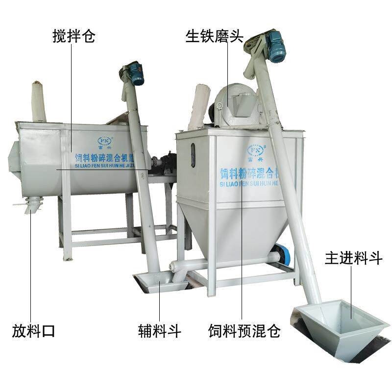 小型粉碎机组卧式1吨粉碎搅拌机组鸡猪牛羊粉料加工机组