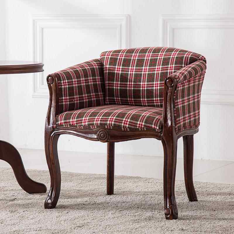 正品闲沙发椅北休欧实木卧室电脑椅式复古做艺旧咖啡围椅美布单人