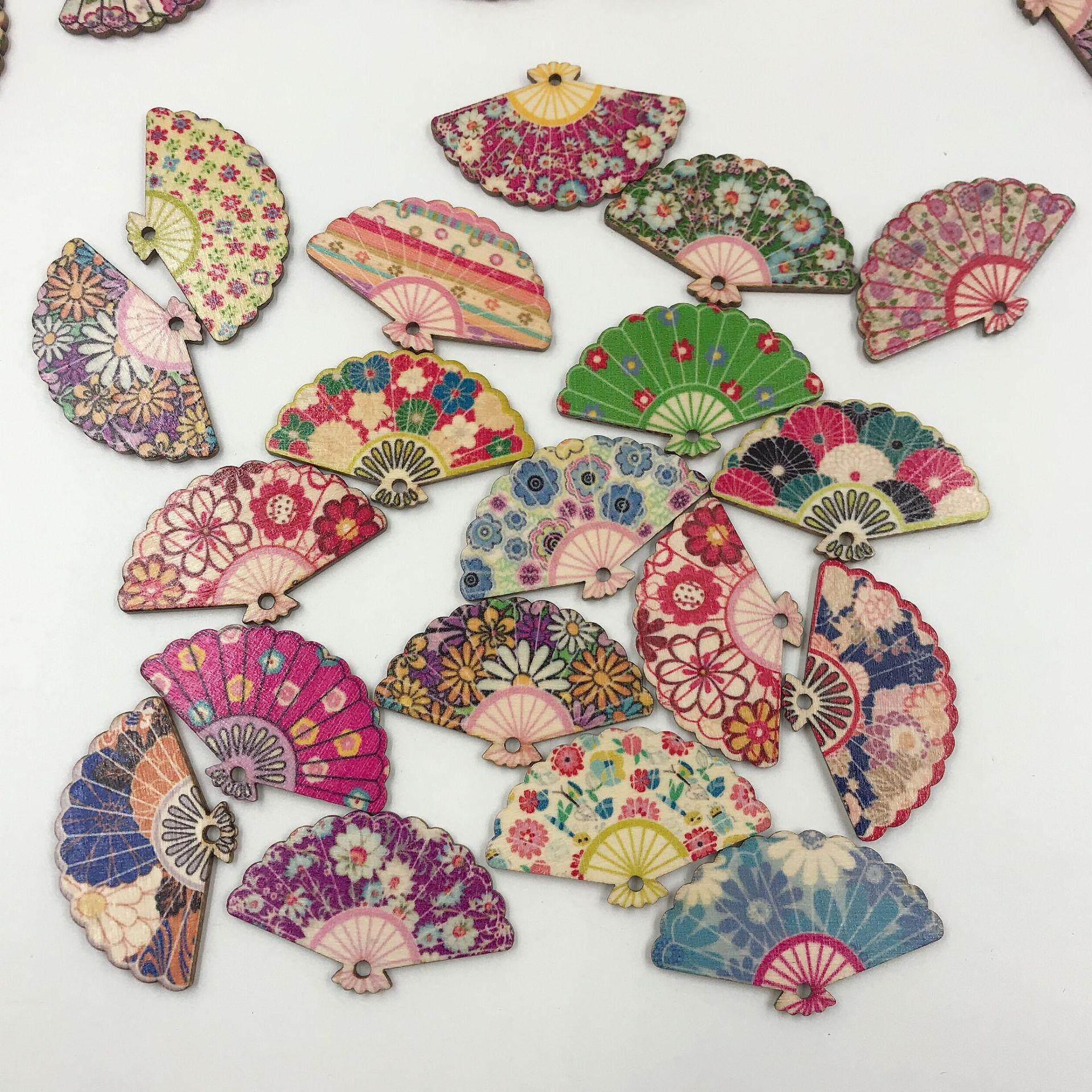 扇子木挂件扇形DIY木片发饰夹子装饰辅料复古木制饰品30个一包