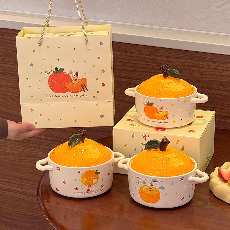橘子陶瓷泡面碗带盖家用个人专用2025新款高颜值宿舍学生碗伴手礼