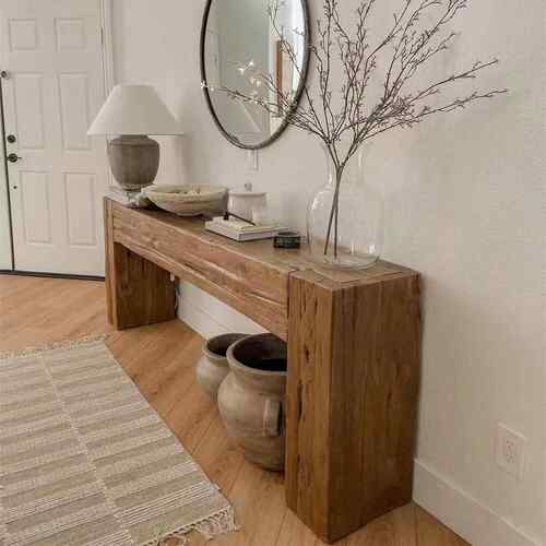 侘寂风原木玄关桌中古风做旧实木玄关台民宿沙发背后展示案台长桌