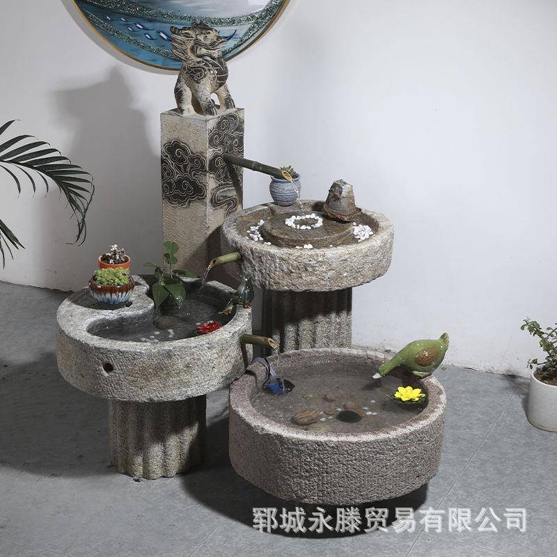 老石槽石磨流水庭院摆件石雕鱼缸石头水槽养鱼养花水池装饰摆件