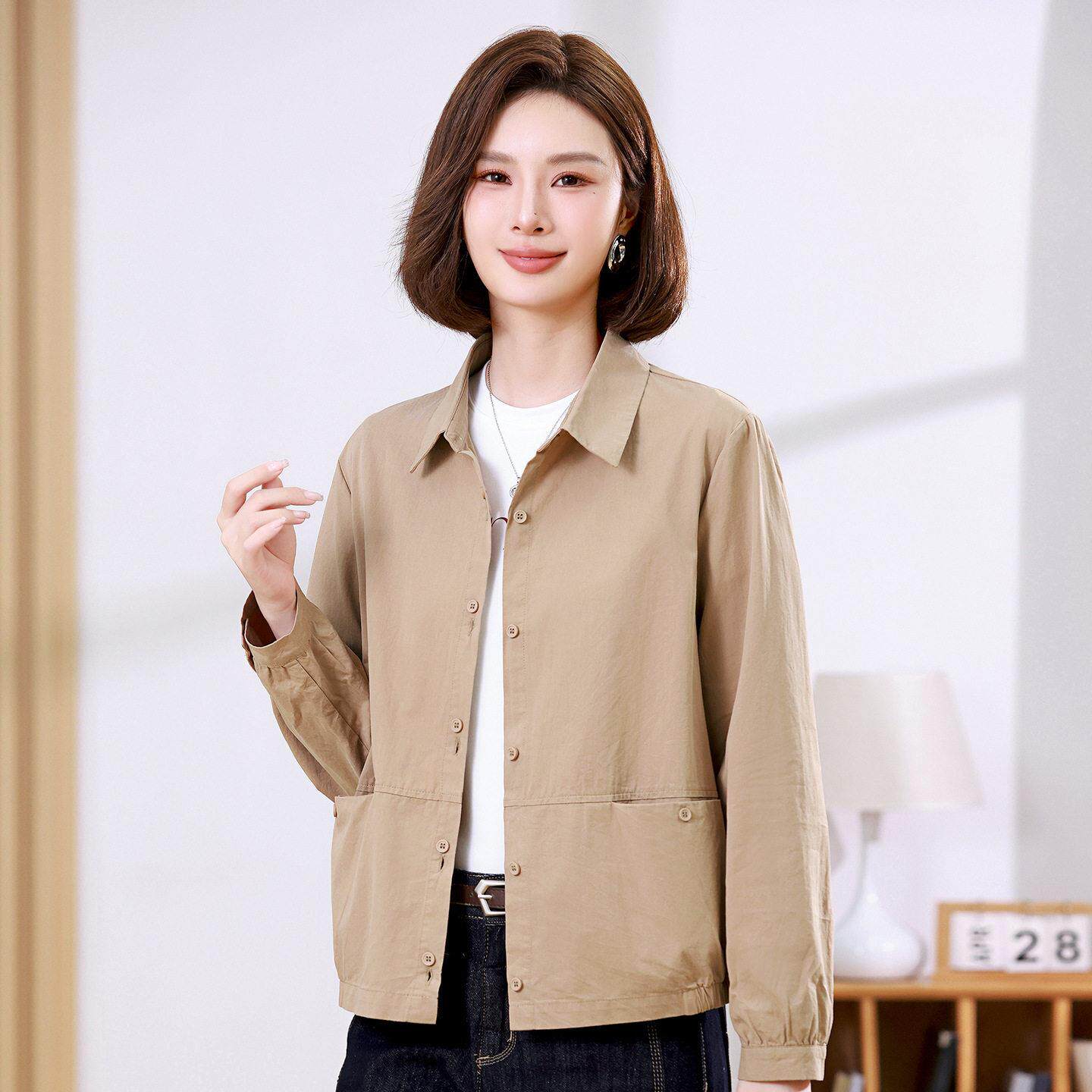 休闲风纯棉短款外套女2026春秋通勤减龄百搭精致中年妈妈衬衫上衣