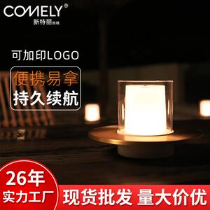 创意LED夜灯复古吧台蜡烛台氛围床头柜桌灯户外喂奶床头灯