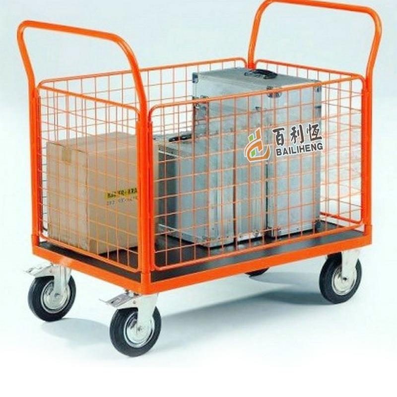 网格式仓库搬运手推车围栏式平板车挡网式手推车物流台车理货推车