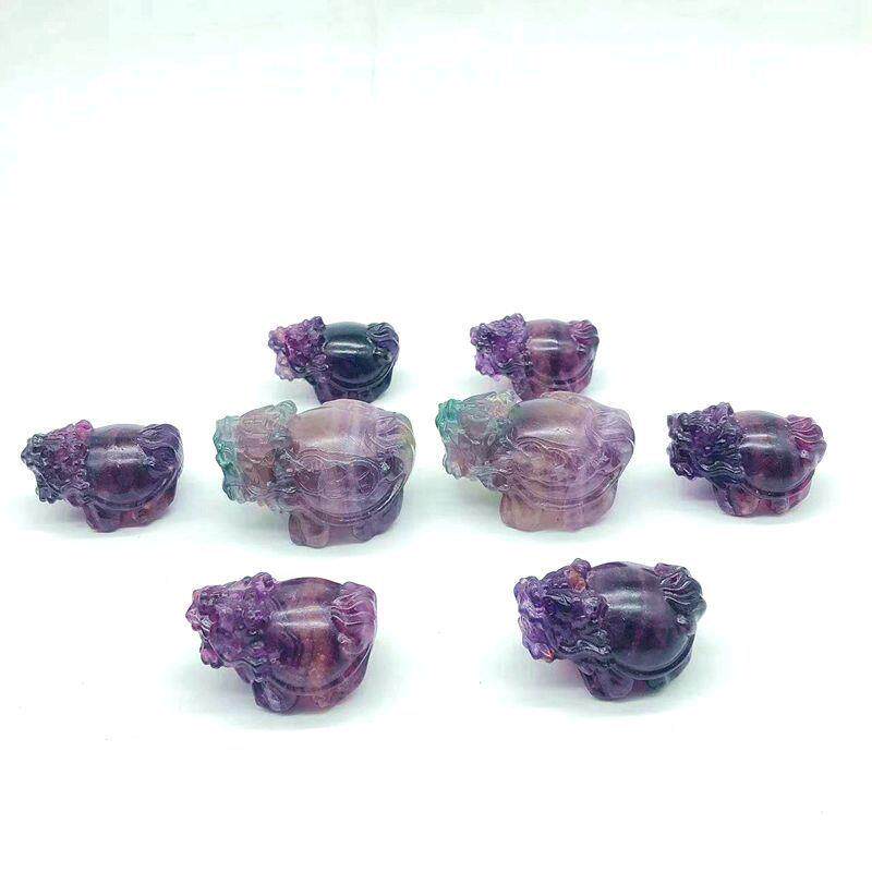 东海厂家天然紫莹石龙龟雕刻精美新款家居装饰品客厅摆设简约