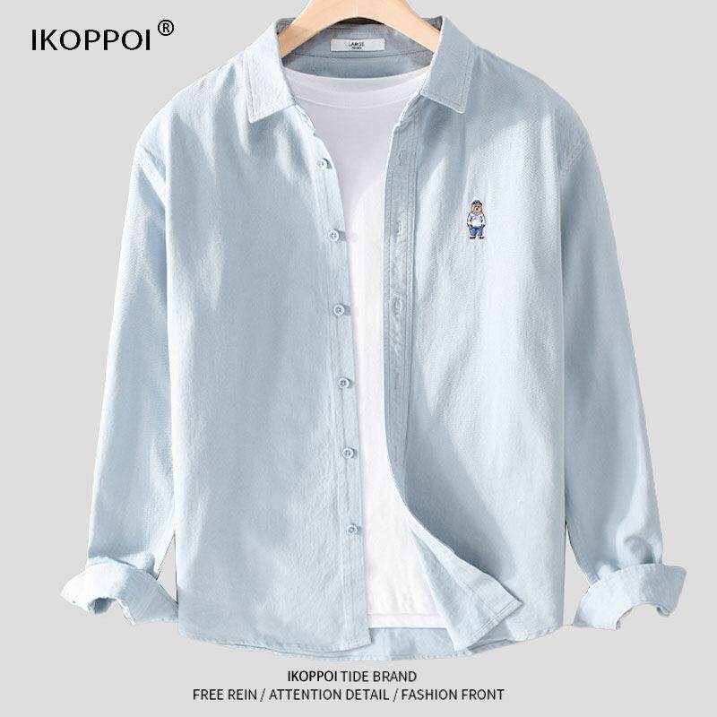 日系刺绣男士长袖衬衫春秋季薄款宽松休闲纯棉上衣服个性衬衣外套