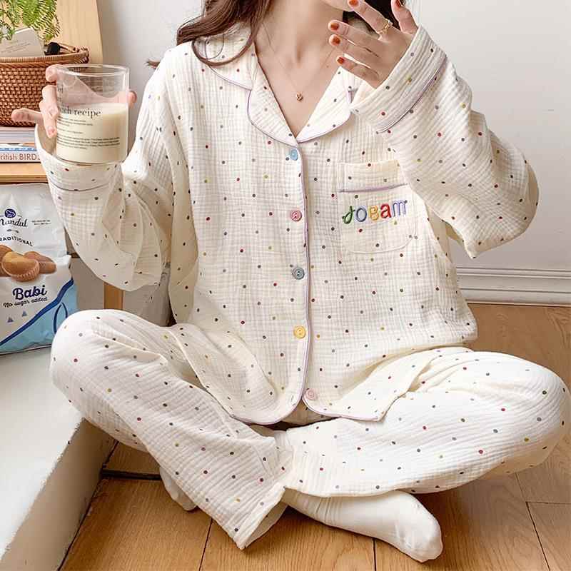春夏季纯棉纱布孕妇睡衣哺乳喂奶月子服开衫透气长袖待产服套装