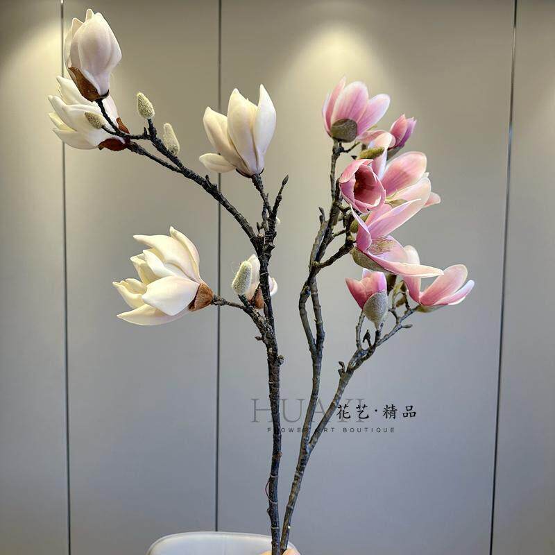 手感保湿玉兰彷真花玉兰花假花客厅落地装饰瓶插中式花艺单枝摆件