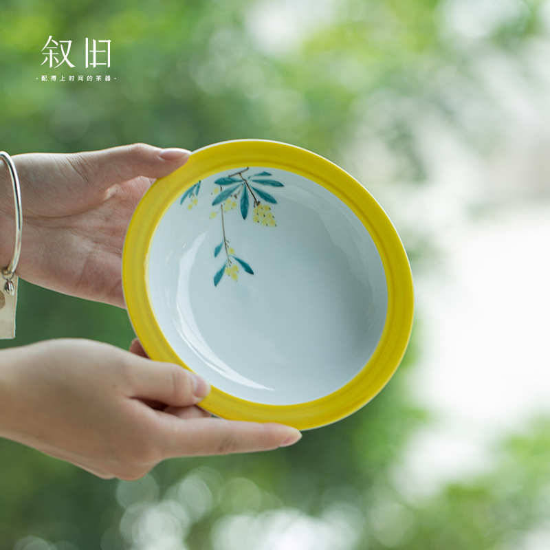 叙旧 手绘枇杷釉下彩陶瓷壶承茶承壶托功夫茶具养壶垫小托盘干泡