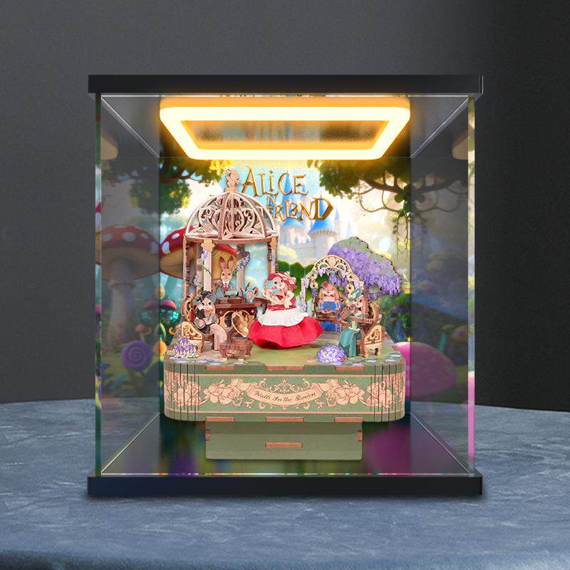 回型灯亚克力收纳盒适用花间圆舞曲八音盒积木玩具模型高清透明架