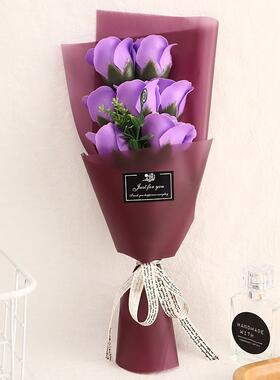 新款直销康乃馨5朵小花束教师节礼物香皂花仿真玫瑰7朵红色情人节