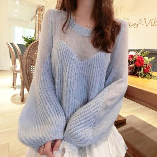 Hollow out round neck trendy soft and sticky knitted