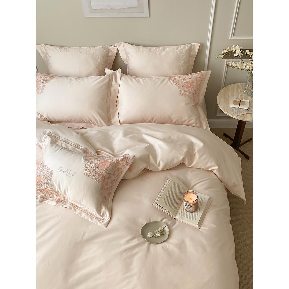 中式公主风高知轻奢系列100支贡缎长绒棉四件套全棉刺绣被套床品