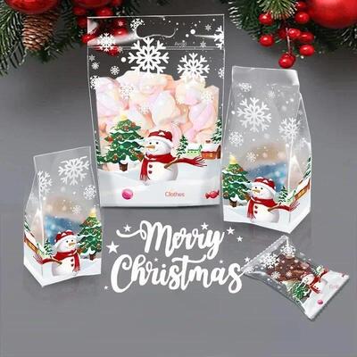 50pcs Christmas Snowman Transparent Candy Bag Gifts Cookie B