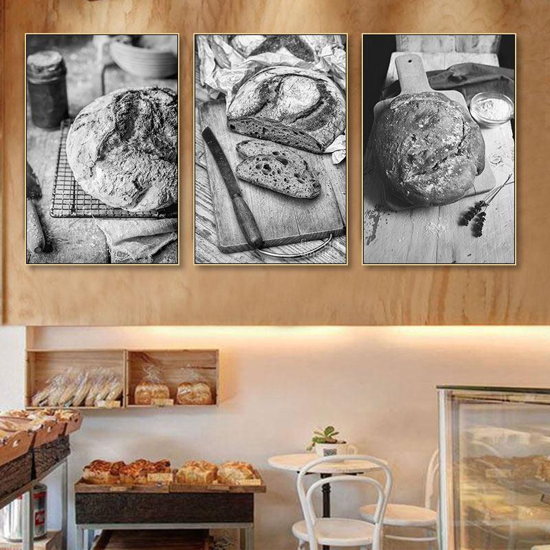 面包店装饰画工业风甜品店收银台墙面挂画咖啡店西餐厅黑白壁画