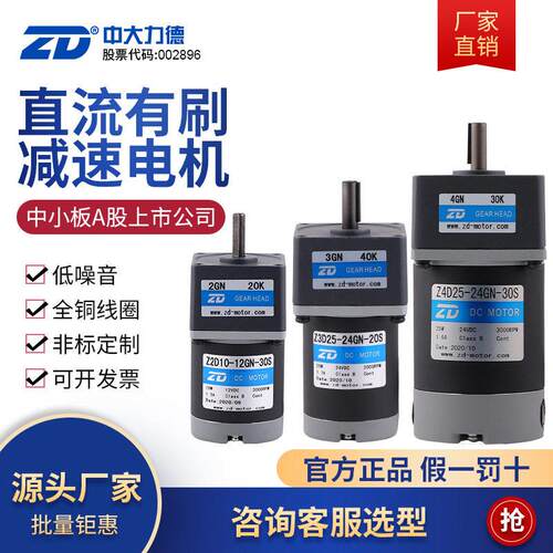 电机微型直流有刷齿轮速电机6W~300W电机DC12V~220V齿轮箱