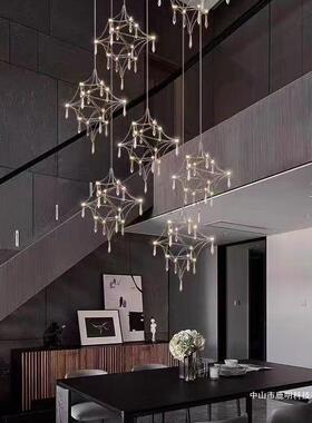光立方楼梯水晶吊灯现代设计师款餐厅灯复式楼别墅loft长吊客厅灯
