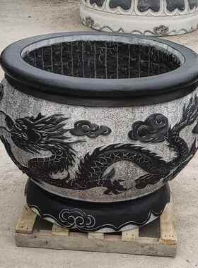 石雕鱼缸花盆青石龙盆圆缸石材水缸庭院石缸石头大缸荷花鱼石盆