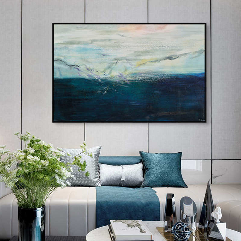 赵无极抽象画 中式复古侘寂风壁画横版客厅沙发背景墙轻奢装饰画