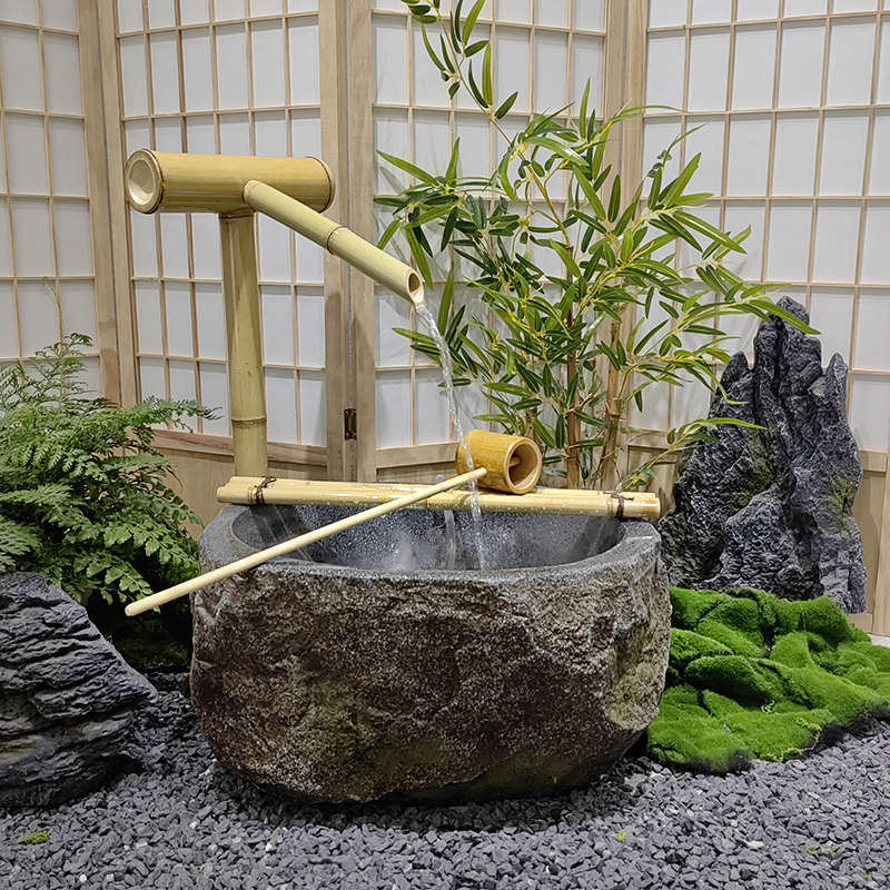 中式石臼流水摆件庭院竹子循环水景户外阳台花园造景园林装饰