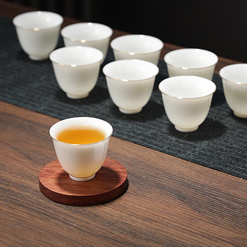 羊脂玉白瓷茶杯10祇功夫茶杯陶瓷小茶杯6祇装喝茶专用杯家用待客