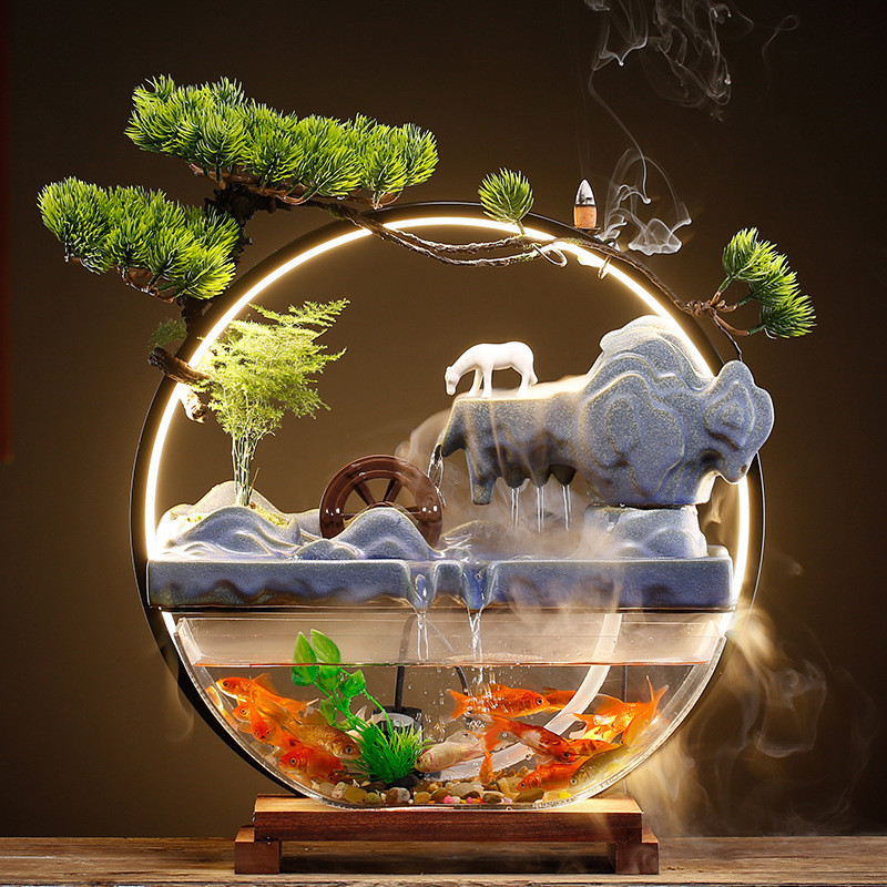 循环流水器生财客厅创意摆件办公室小型鱼缸桌面景观招财开业礼品