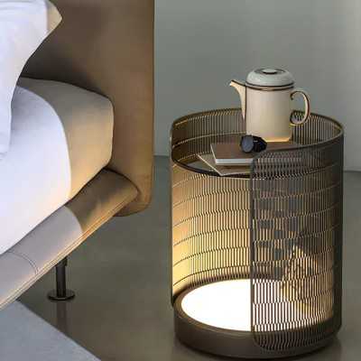 现代简约创意铁艺落地灯床头灯客厅沙发圆形边几卧室置物台氛围灯