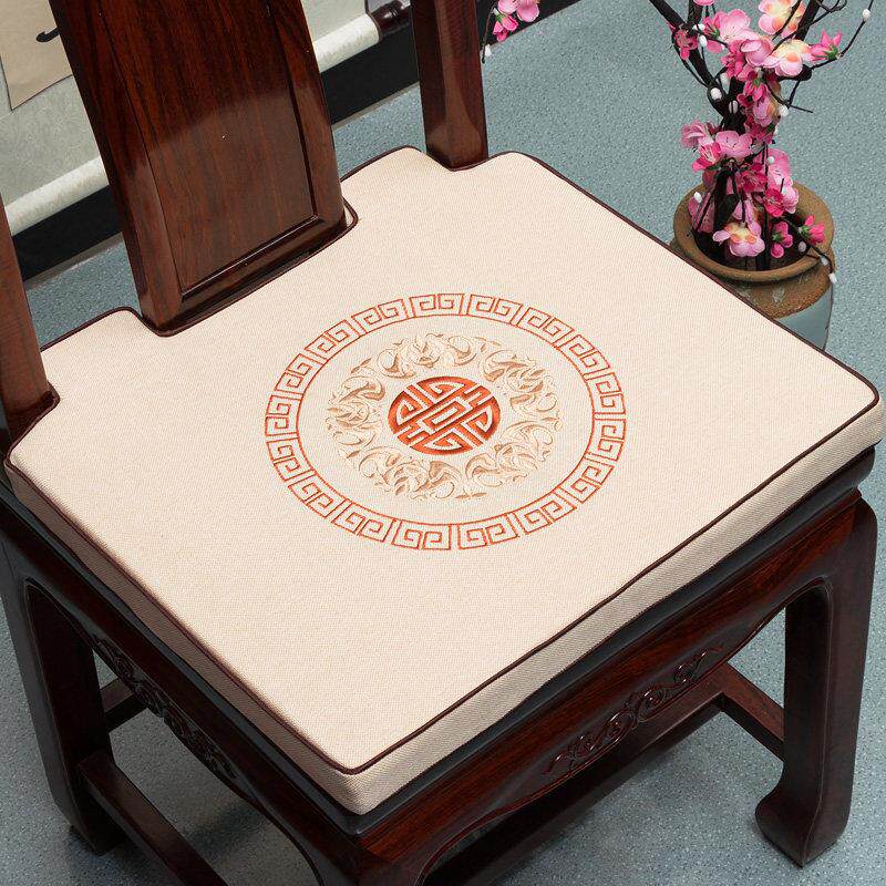 定制红木餐椅坐垫实木茶椅垫子圈椅太师椅卡口座垫棉麻加厚海绵垫